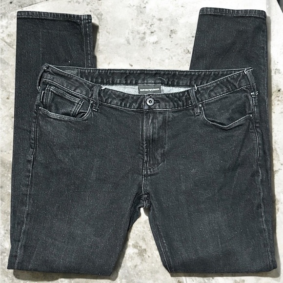 Emporio Armani 11oz Straight Leg Black Distressed Jeans Size W36 L32